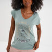 T-shirt coton col en V manches courtes bleu canard femme