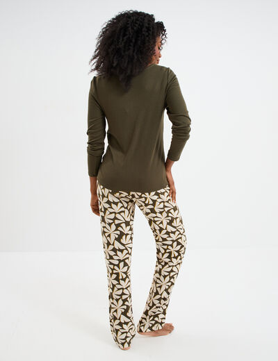Ensemble pyjama manches longues 2 pièces vert kaki femme