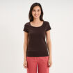 T-shirt coton col rond manches courtes marron fonc&eacute; femme