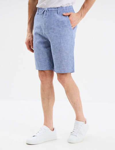 Bermuda chino à coulisse lin mélangé bleu homme