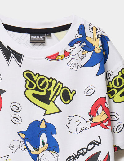 T-shirt manches courtes coton Sonic blanc garçon