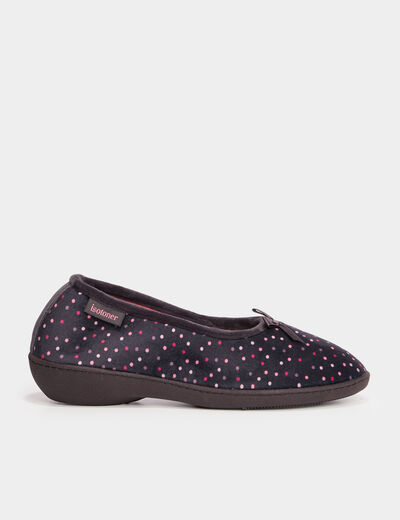 Chaussons ballerines aspect velours bleu gris femme