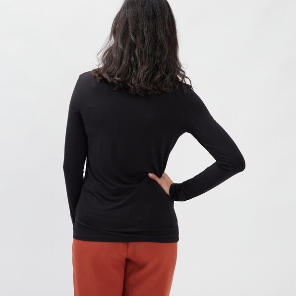 T-shirt manches longues col roulé noir femme