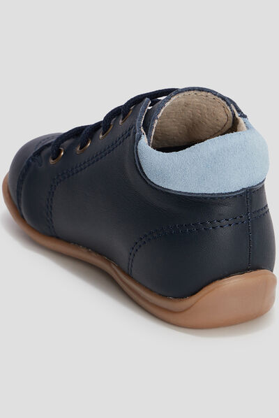 Bottillons en cuir à lacets bleu marine bébé garçon