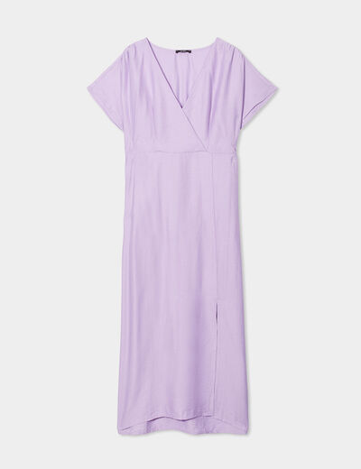 Robe midi fendue avec col cache-coeur parme femme