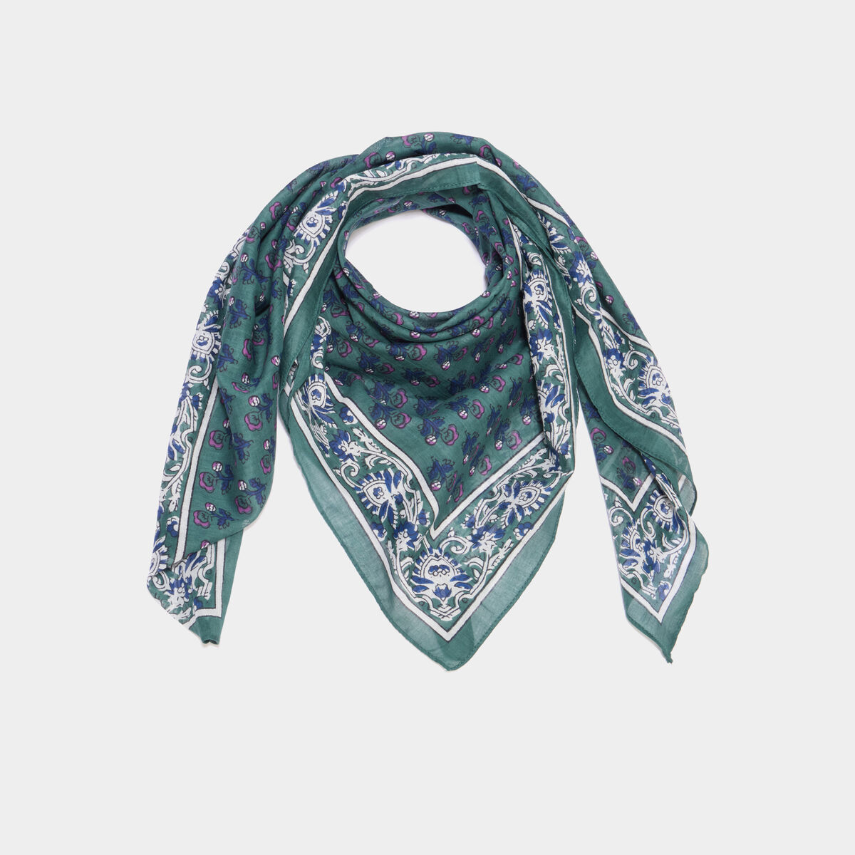 Foulard carr&eacute; coton vert femme