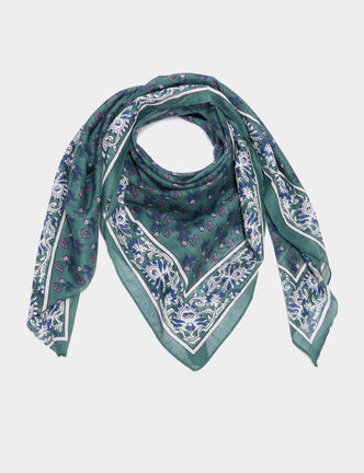 Foulard carr&eacute; coton vert femme