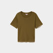 T-shirt col rond manches courtes coton vert kaki femme