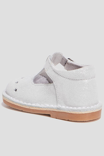 Salomés en cuir blanc bébé fille