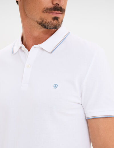 Polo manches courtes bords contrastés blanc homme