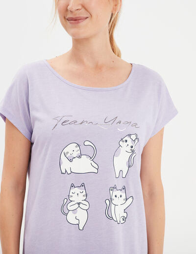 Chemise de nuit manches courtes coton parme femme