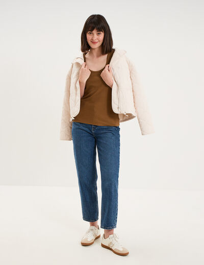 D&eacute;bardeur ajust&eacute; col rond coton beige femme