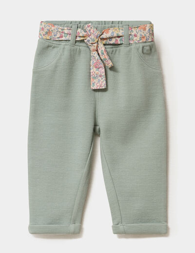 Pantalon en maille ceintur&eacute; ecru b&eacute;b&eacute; fille