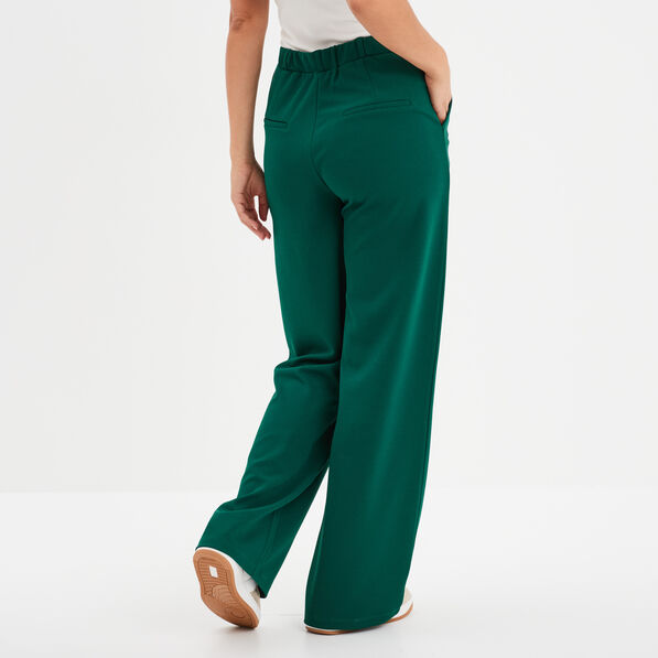 Pantalon large fluide taille élastiquée vert foncé femme