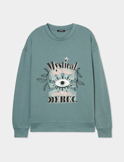 Sweat col rond coton majoritaire Liberto vert foncé femme
