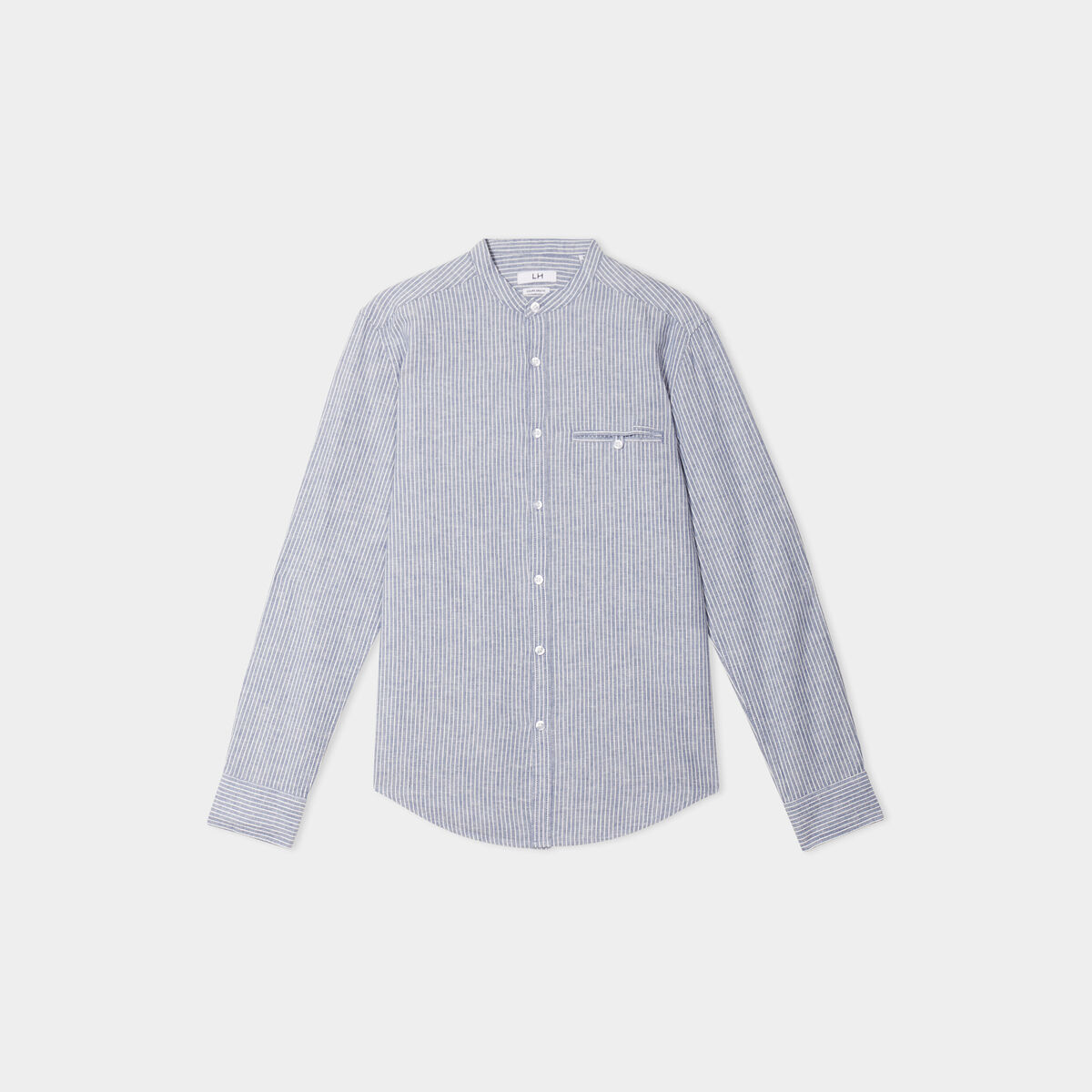 Chemise col mao manches longues bleu homme