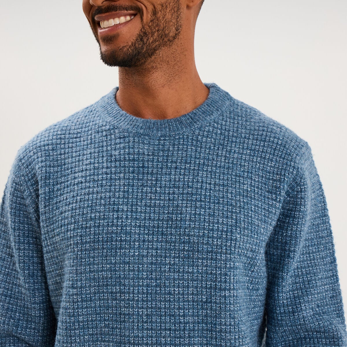Pull col rond manches longues bleu gris homme