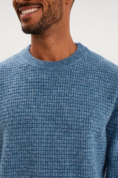 Pull col rond manches longues bleu gris homme