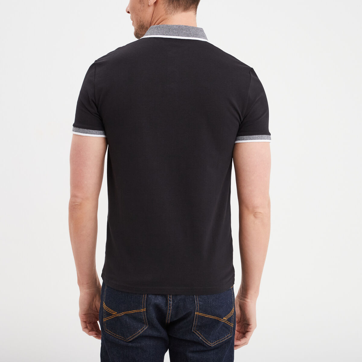 Polo coton stretch droit manches courtes noir homme