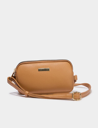 Sac bandouli&egrave;re 2 compartiments marron clair femme