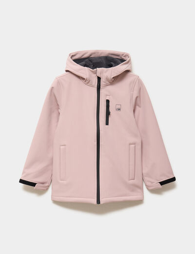 Blouson fourr&eacute; d&eacute;perlant &agrave; capuche rose poudr&eacute;e fille