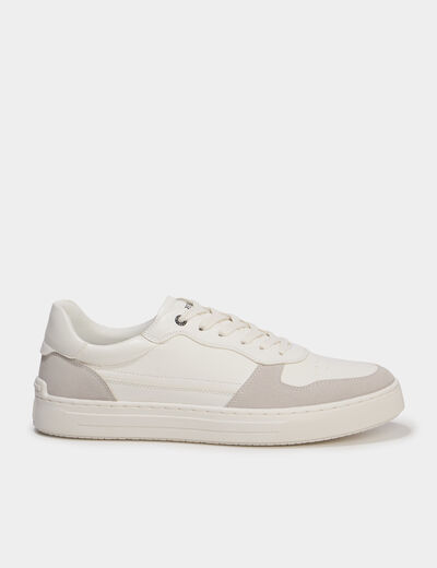Baskets &agrave; lacets bi-mati&egrave;res blanc homme