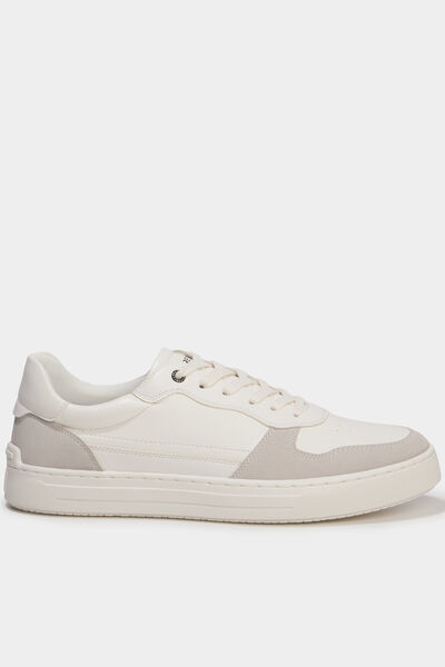 Baskets &agrave; lacets bi-mati&egrave;res blanc homme