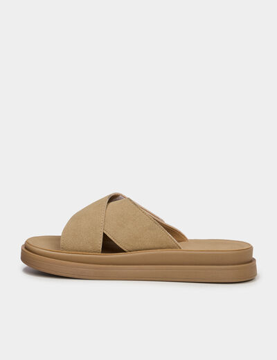Mules &agrave; scratchs effet su&eacute;dine sable femme