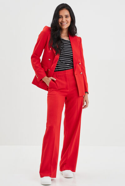 Pantalon cigarette jambe large à pinces rouge femme
