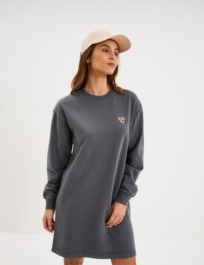 Robe sweat molleton manches longues noir femme