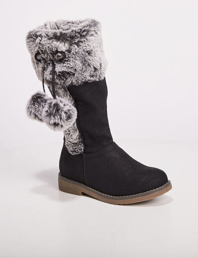 Bottes zippées avec pompons noir fille