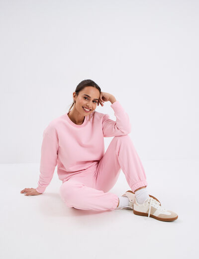 Sweat col rond manches longues rose clair femme