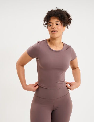 T-shirt de sport court ajust&eacute; mauve femme