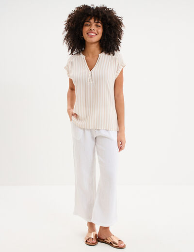 Blouse cr&eacute;pon manches courtes beige femme