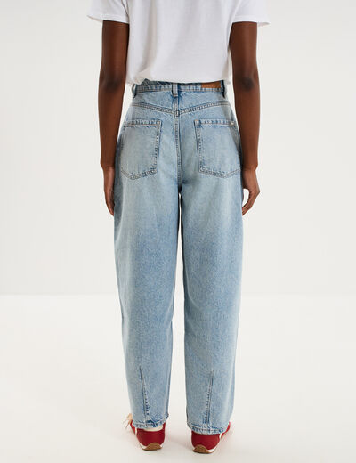Jean balloon taille haute cropped coton denim triple stone femme