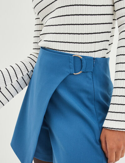 Jupe-short portefeuille avec boucle bleu foncé femme