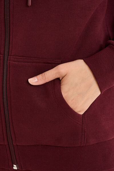 Sweat zipp&eacute; &agrave; capuche violet fonc&eacute; femme