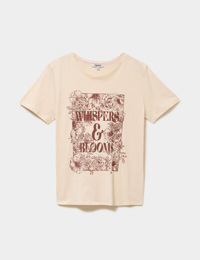 T-shirt ajust&eacute; manches courtes coton ivoire femme