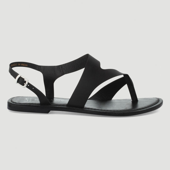 Sandales entredoigt unies en cuir femme noir
