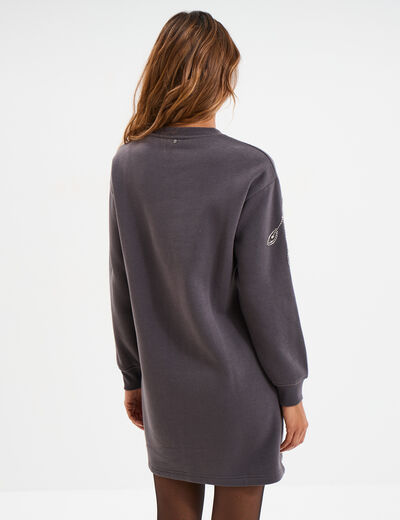 Robe pull d&eacute;tails strass gris fonc&eacute; femme