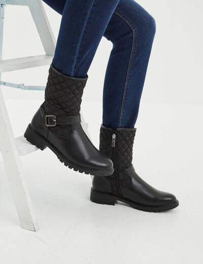 Bottines plates matelassées noir femme