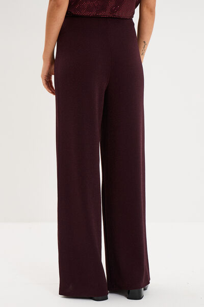 Pantalon large &agrave; paillettes prune femme