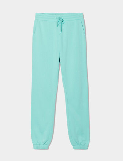 Pantalon jogging droit molleton bleu turquoise femme