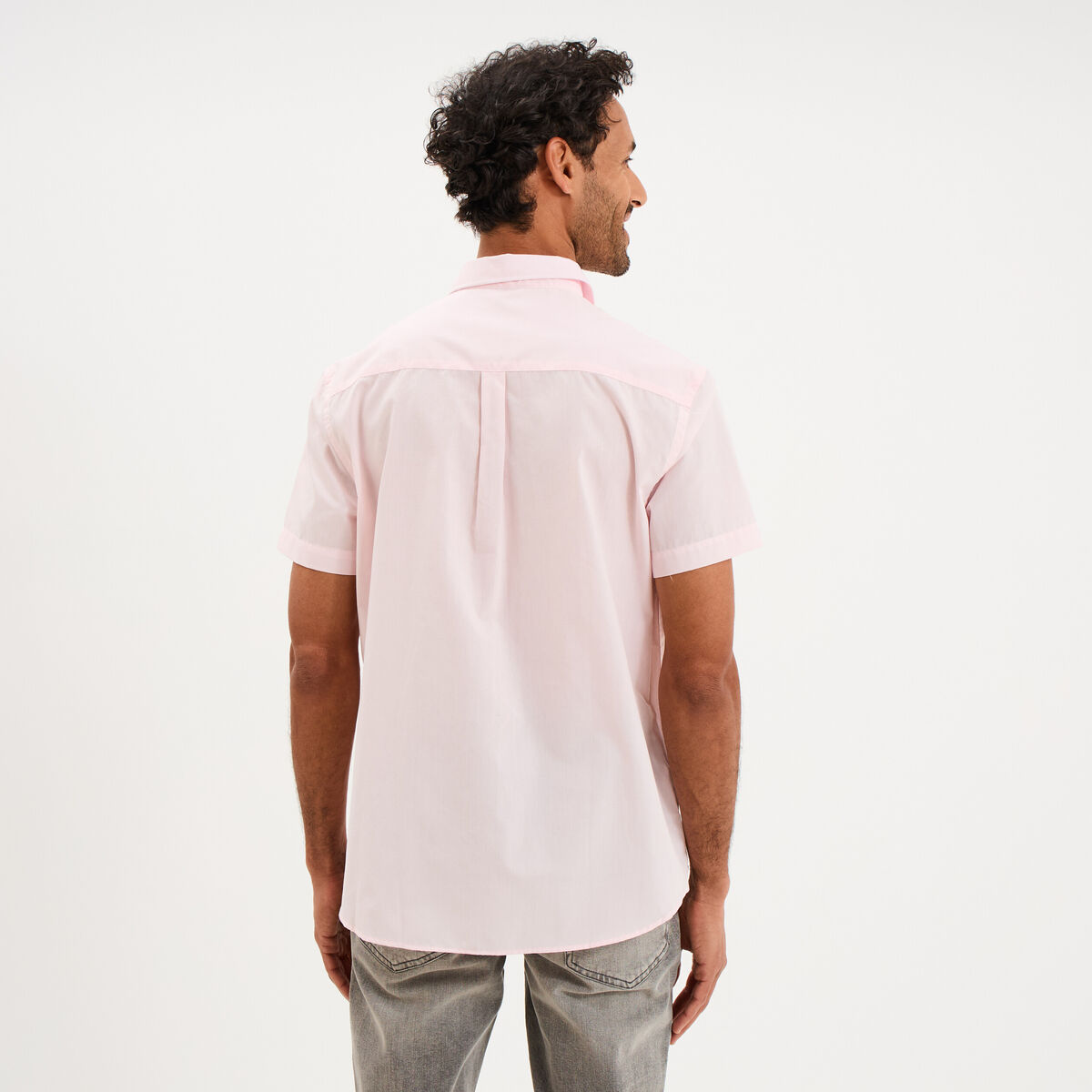 Chemise droite manches courtes rose clair homme