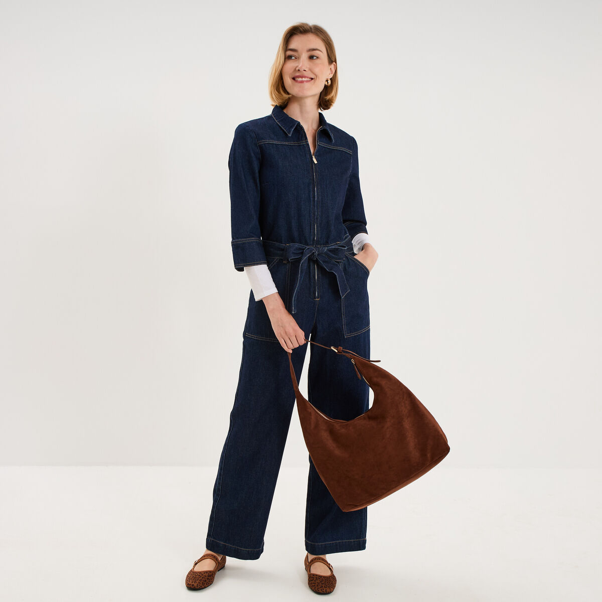 Combinaison pantalon large en jean coton denim brut femme