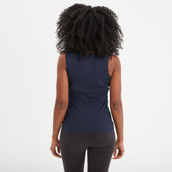 debardeur coton bords dentelle bleu marine femme Débardeur coton bords dentelle bleu marine femme