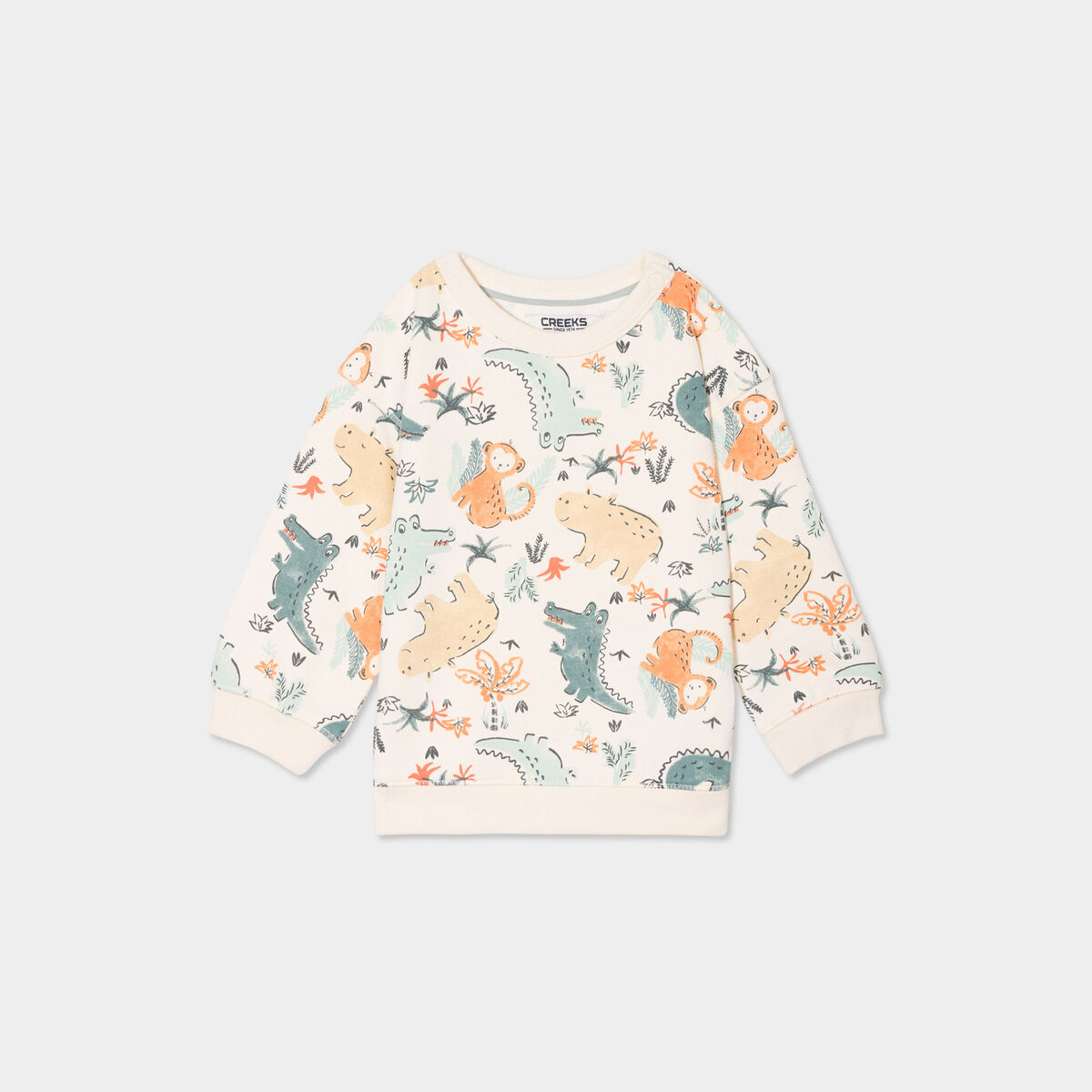 Sweat molleton col rond &eacute;paule boutonn&eacute;e ecru b&eacute;b&eacute; gar&ccedil;on
