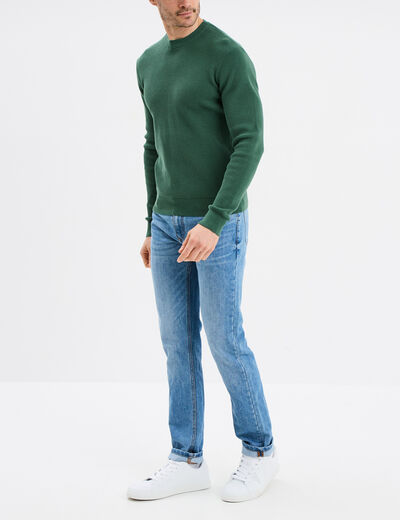 Pull avec col rond à relief vert menthe homme