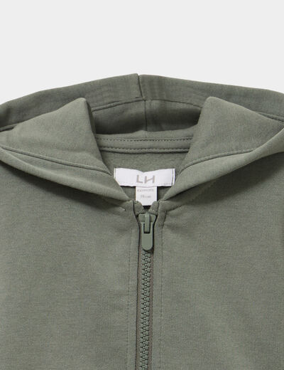 Sweat zipp&eacute; molletonn&eacute; &agrave; capuche vert kaki b&eacute;b&eacute; gar&ccedil;on