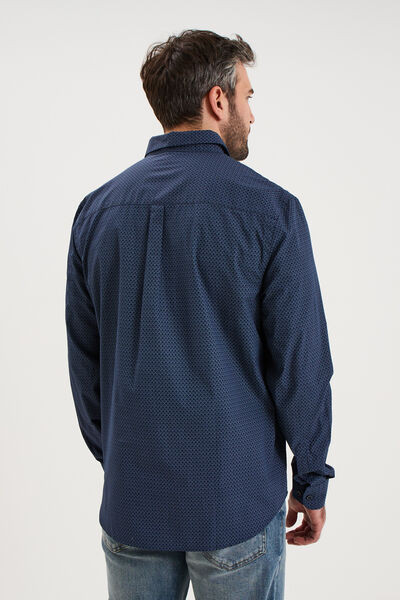 Chemise droite imprim&eacute;e manches longues bleu marine homme